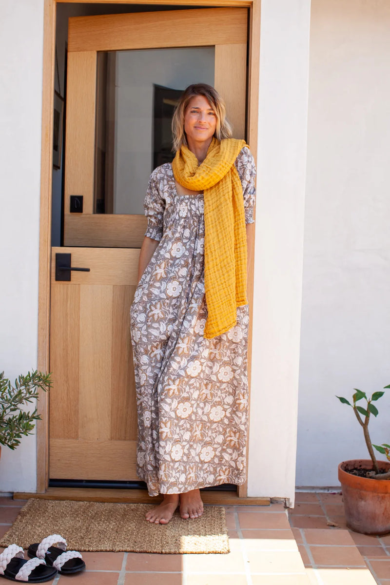 Kerry Cassill} Hand Block Printed Cotton Lizzie Dress :: Gold