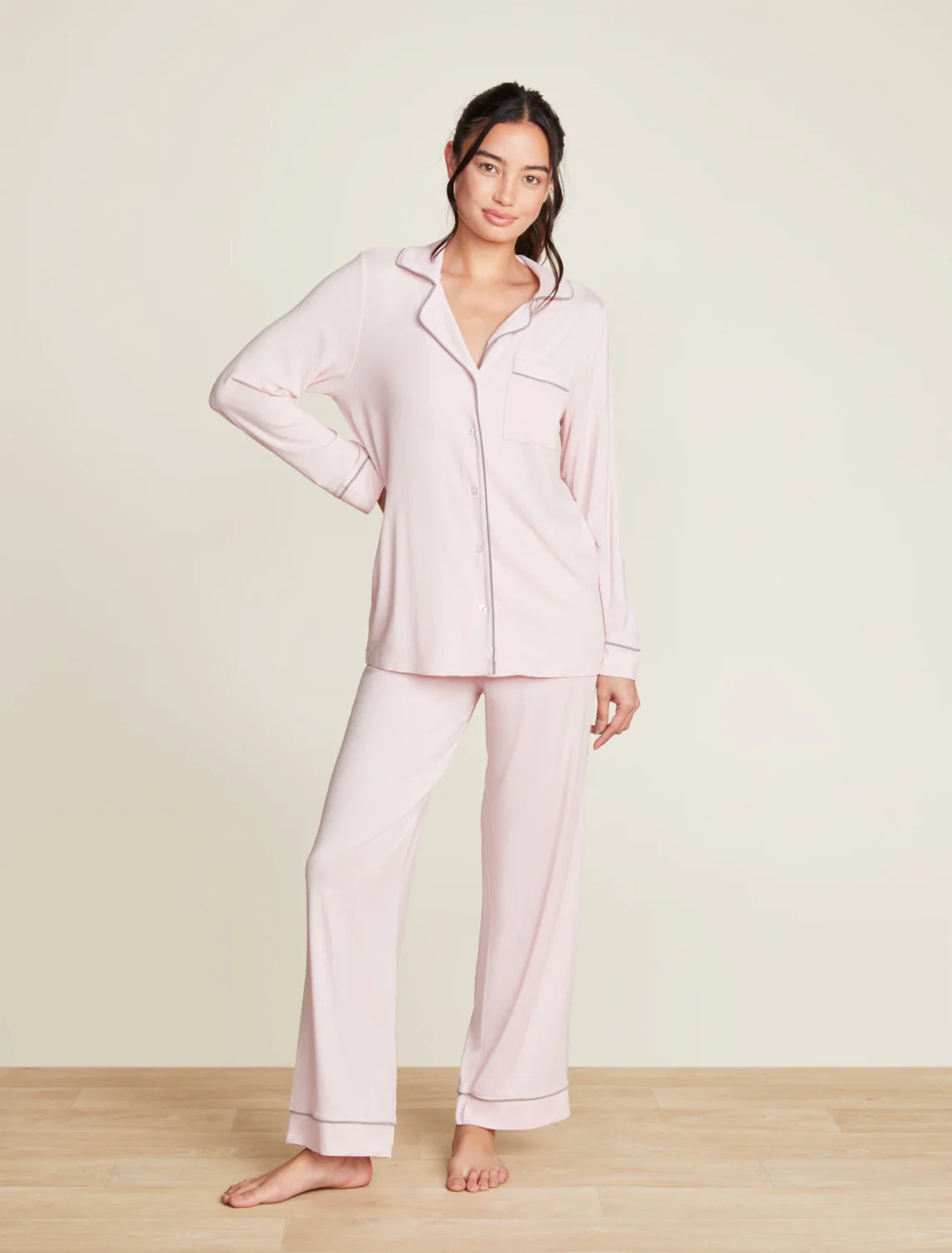 Barefoot Dreams Luxe Milk Jersey Pajamas Women s Pink w Pewte Ellington French