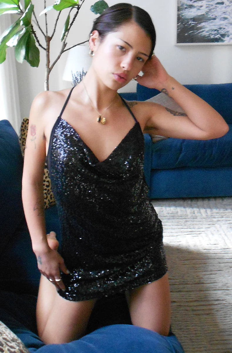 {Only Hearts} Shine On Cowl Slip Dress : Black Sequin {Only Hearts} Shine On Cowl Slip Dress : Black Sequin