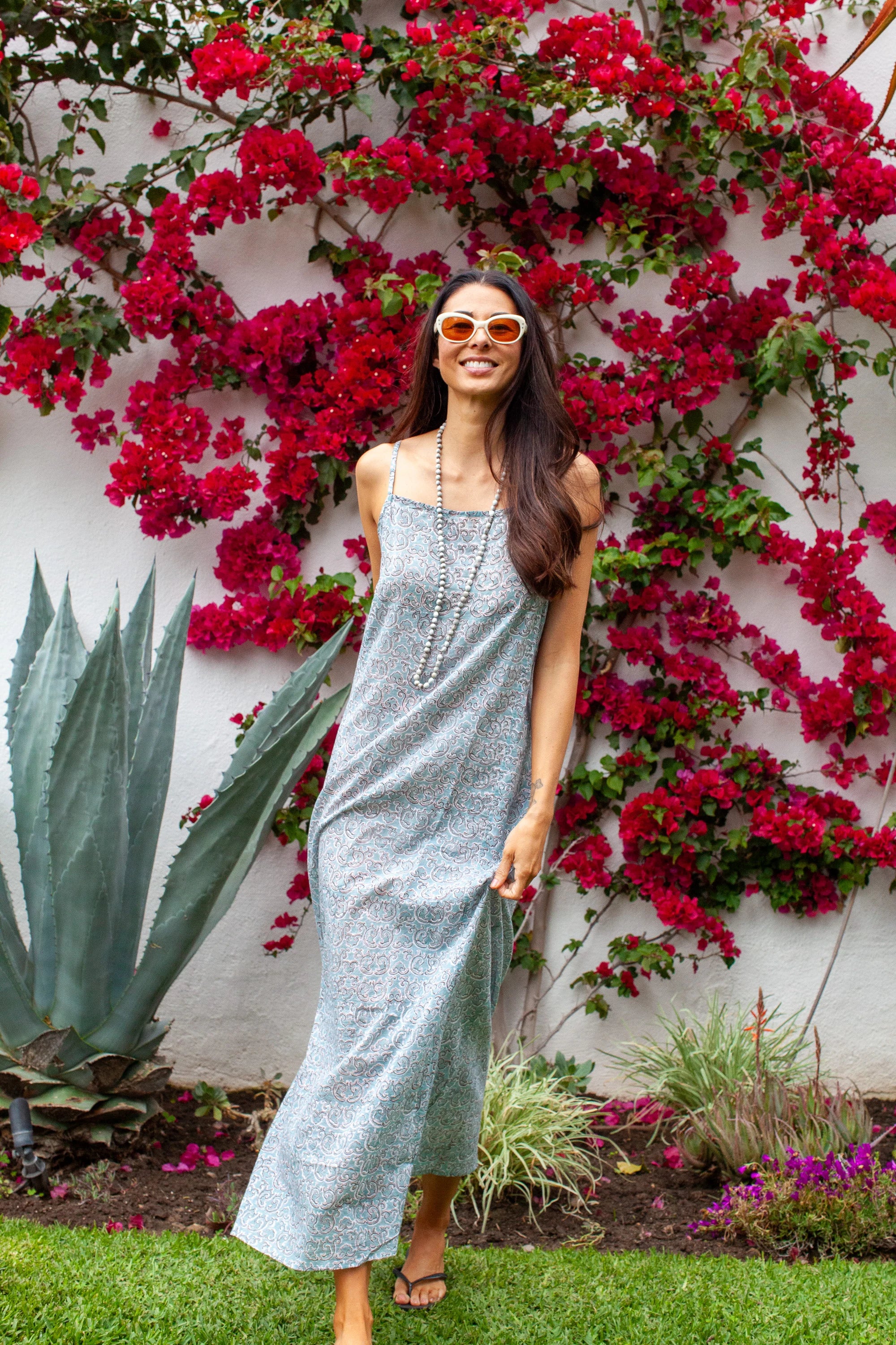 {Kerry Cassill} Hand Block Printed Cotton India Slip Dress : Mint Swirl