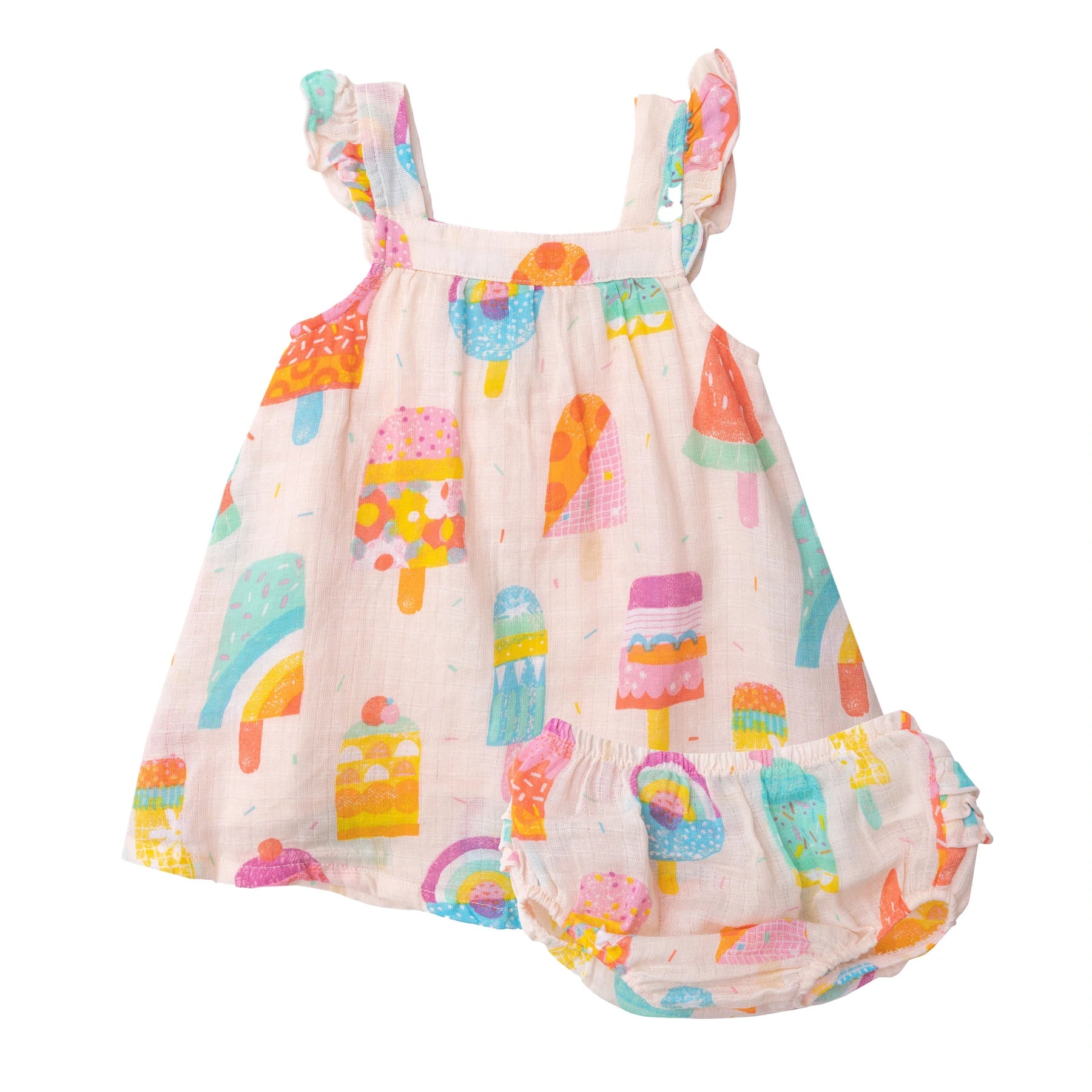 Angel Dear Ice Pop Print Organic Cotton Dress & Bloomers Teal Multi