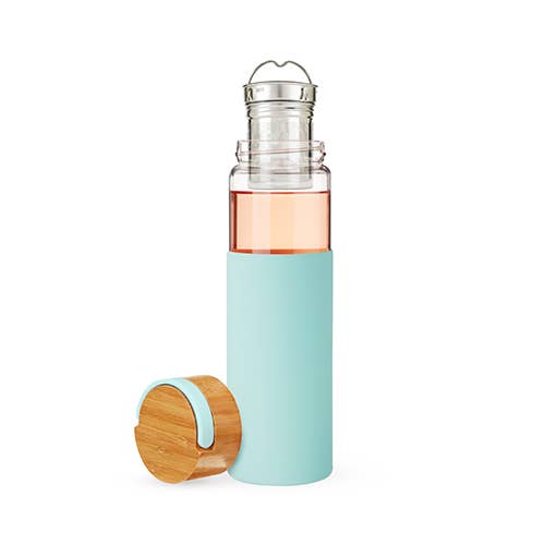 Glass Tumbler Travel Mug with Infuser & Bamboo Lid