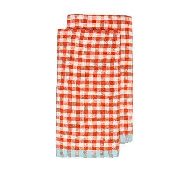 Two-Tone Gingham Kitchen Towels Orange & Aqua -Set of 2