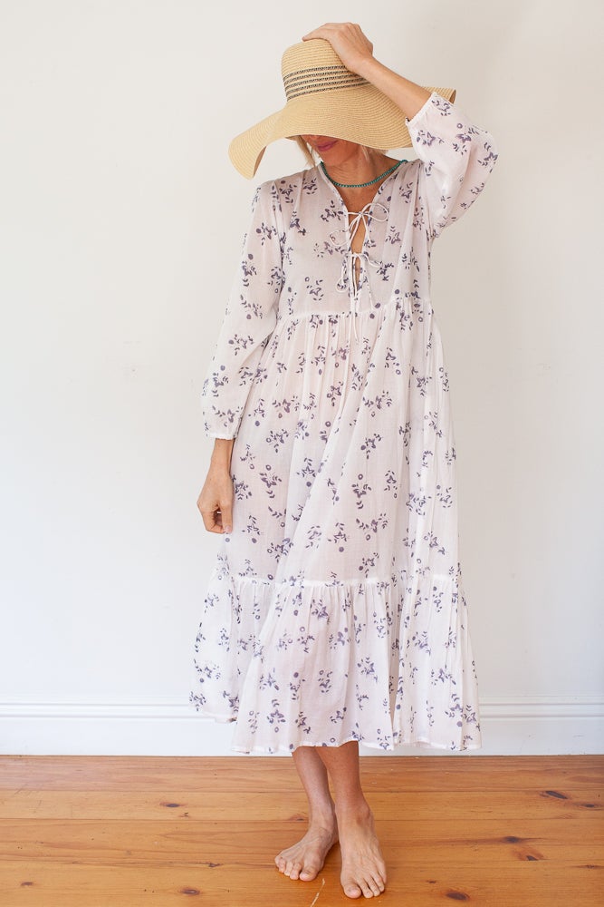 {Kerry Cassill} Hand Block Printed Cotton Hippie Dress : 3/4 Sleeve : Small Floral {Kerry Cassill} Hand Block Printed Cotton Hippie Dress : 3/4 Sleeve : Small Floral