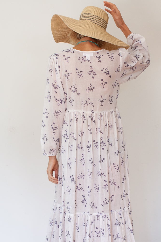 {Kerry Cassill} Hand Block Printed Cotton Hippie Dress : 3/4 Sleeve : Small Floral {Kerry Cassill} Hand Block Printed Cotton Hippie Dress : 3/4 Sleeve : Small Floral