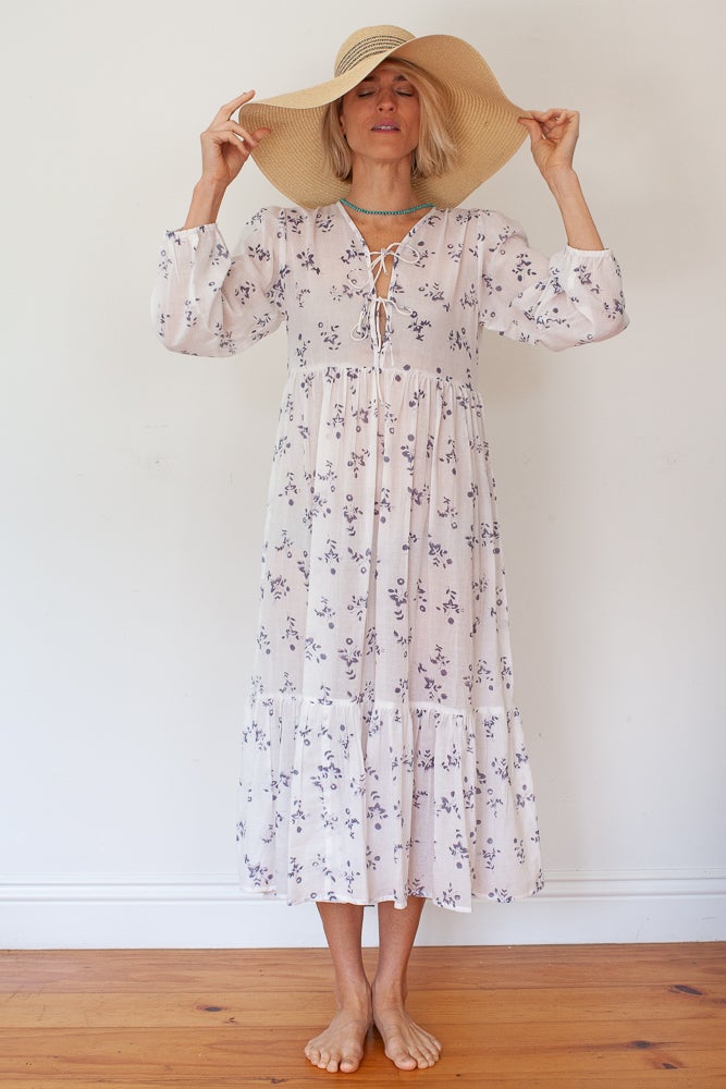 Kerry Cassill} Hand Block Printed Cotton Hippie Dress :: 3/4